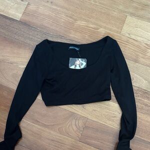 naked wardrobe Black Scoop Neck Long Sleeve Crop Top
